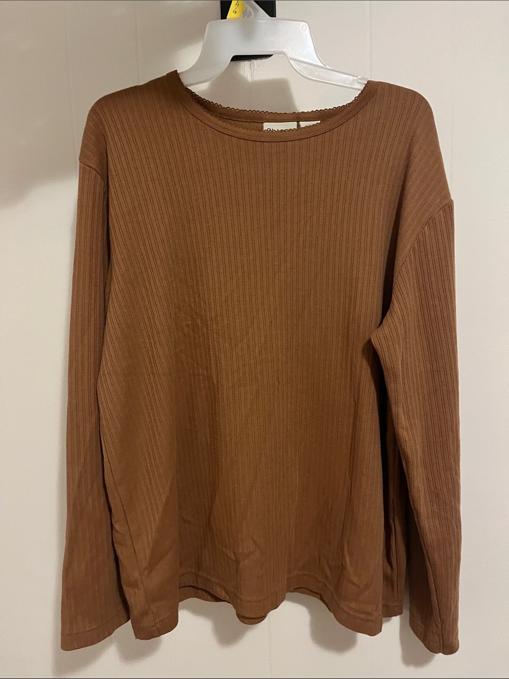 Classic Elements Long-Sleeve Ribbed Tee in Cocoa Brown.